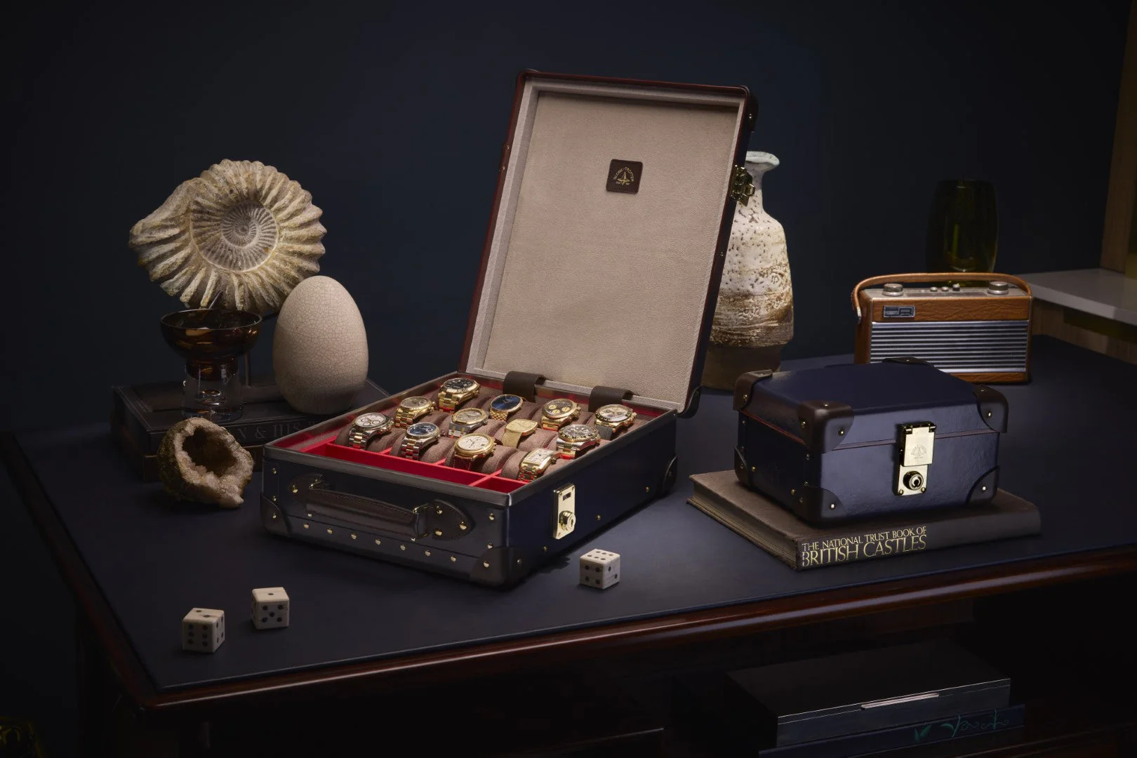 Centenary · 12-Slot Watch Case | Navy/Chocolate/Gold - Image 3