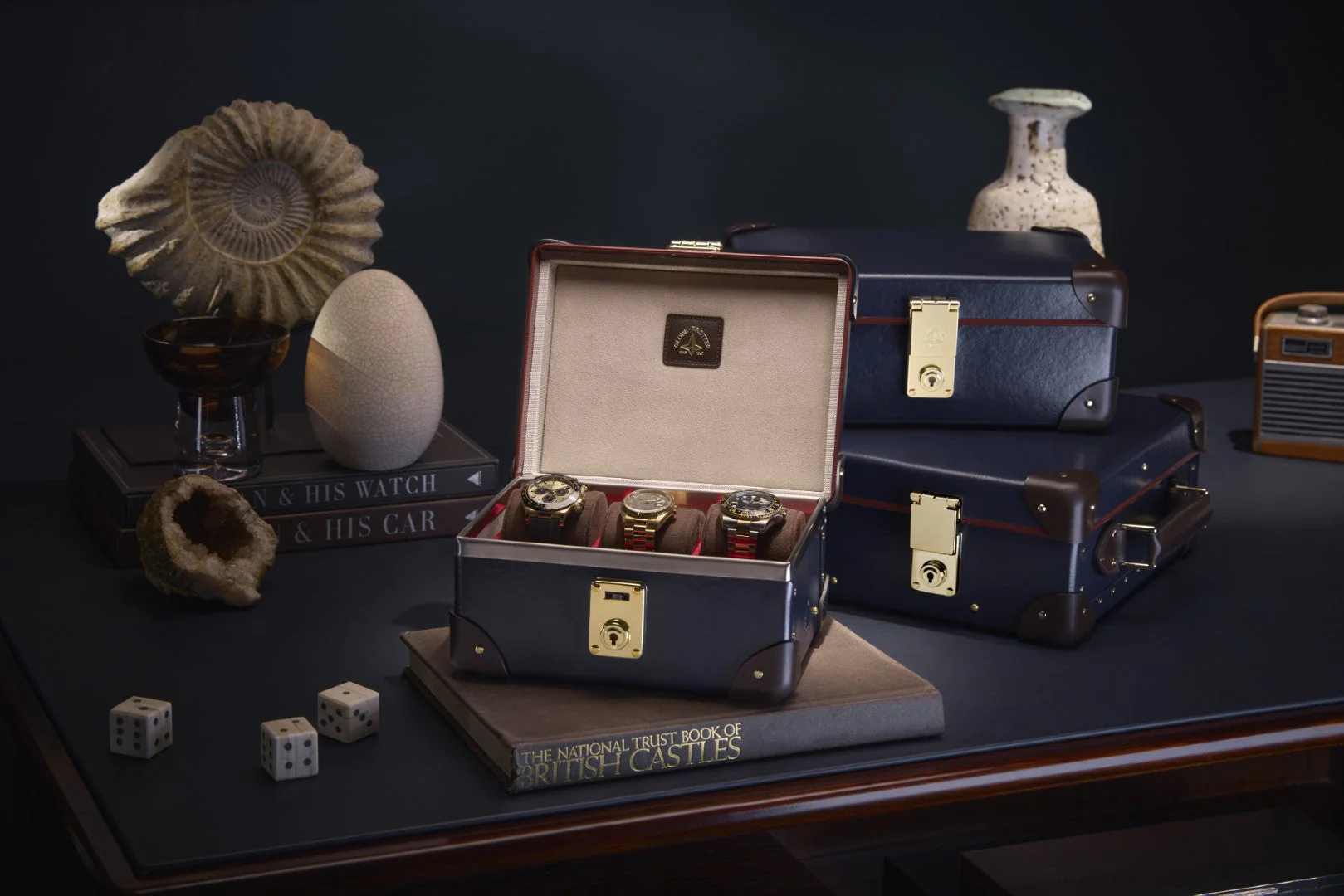 Centenary · 12-Slot Watch Case | Navy/Chocolate/Gold - Image 9