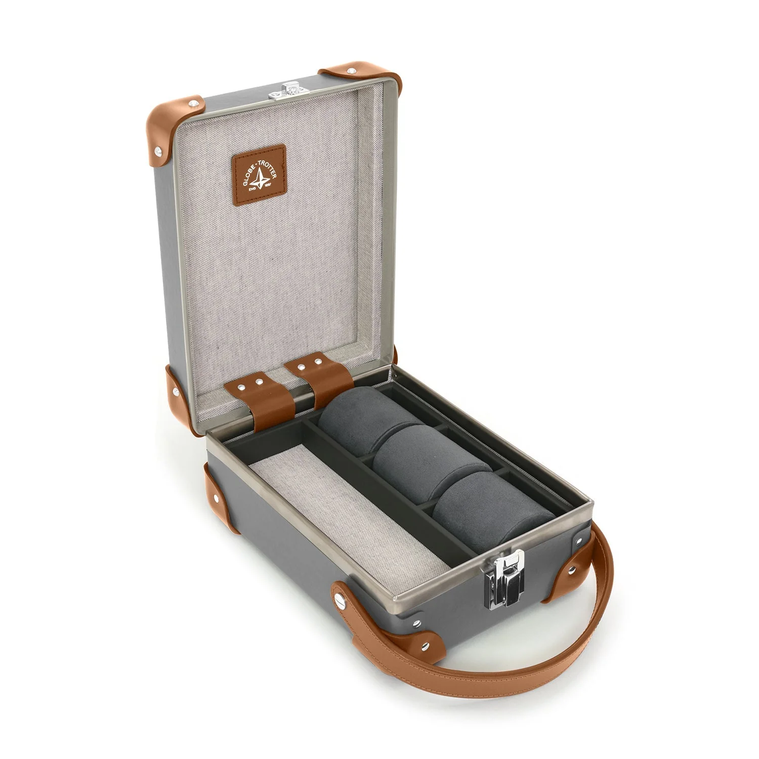 Centenary · 3-Slot Watch Case | Grey/Caramel/Chrome