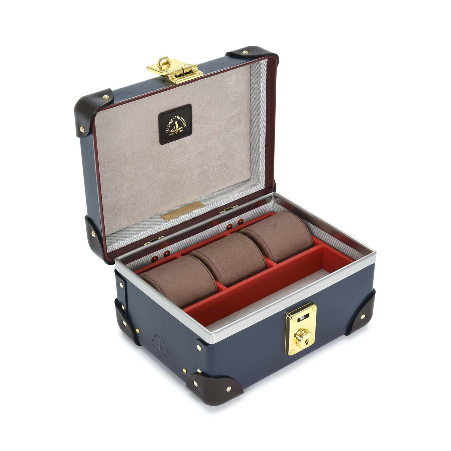 Centenary · 3-Slot Watch Case | Navy/Chocoloate/Gold