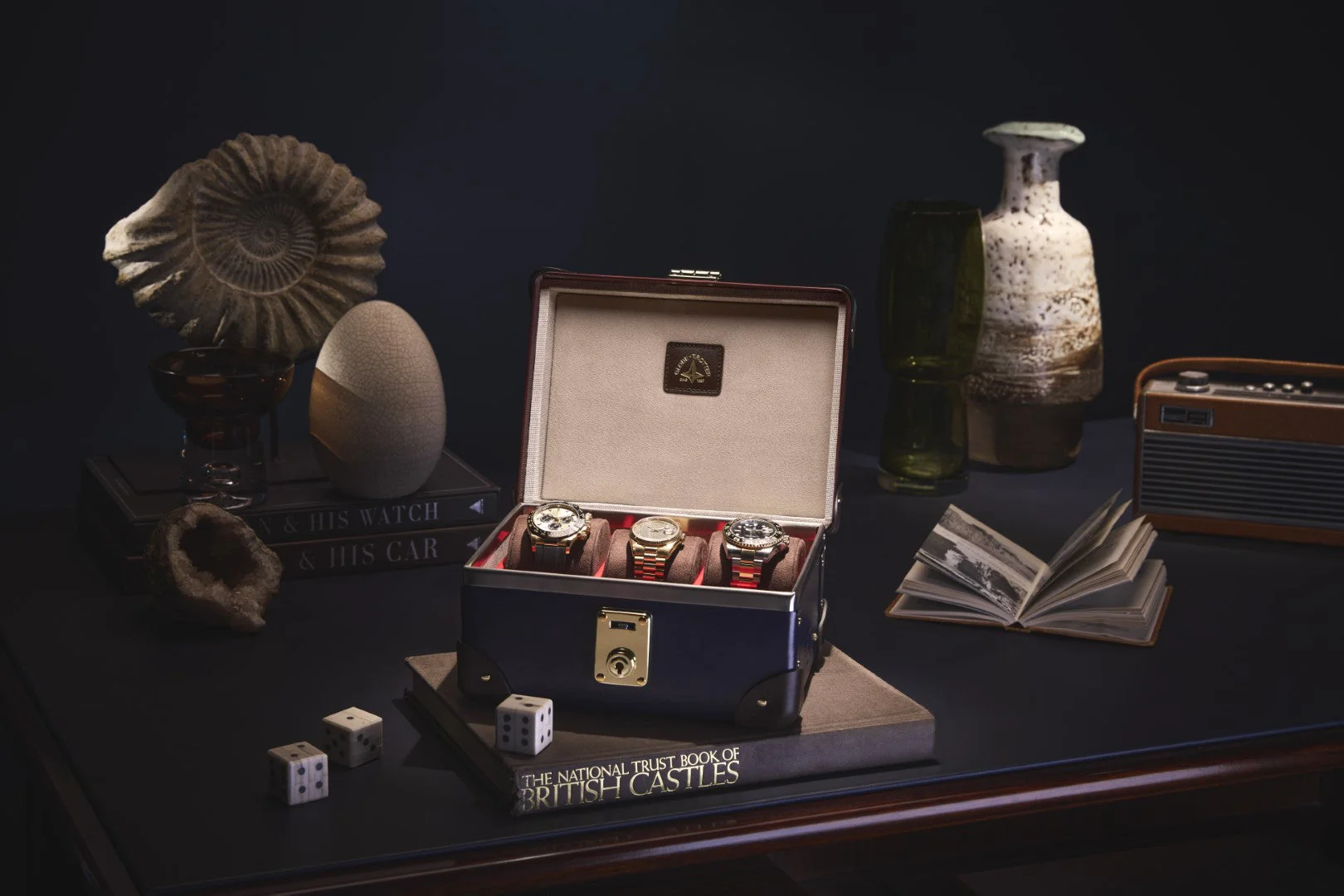 Centenary · 3-Slot Watch Case | Navy/Chocoloate/Gold - Image 3
